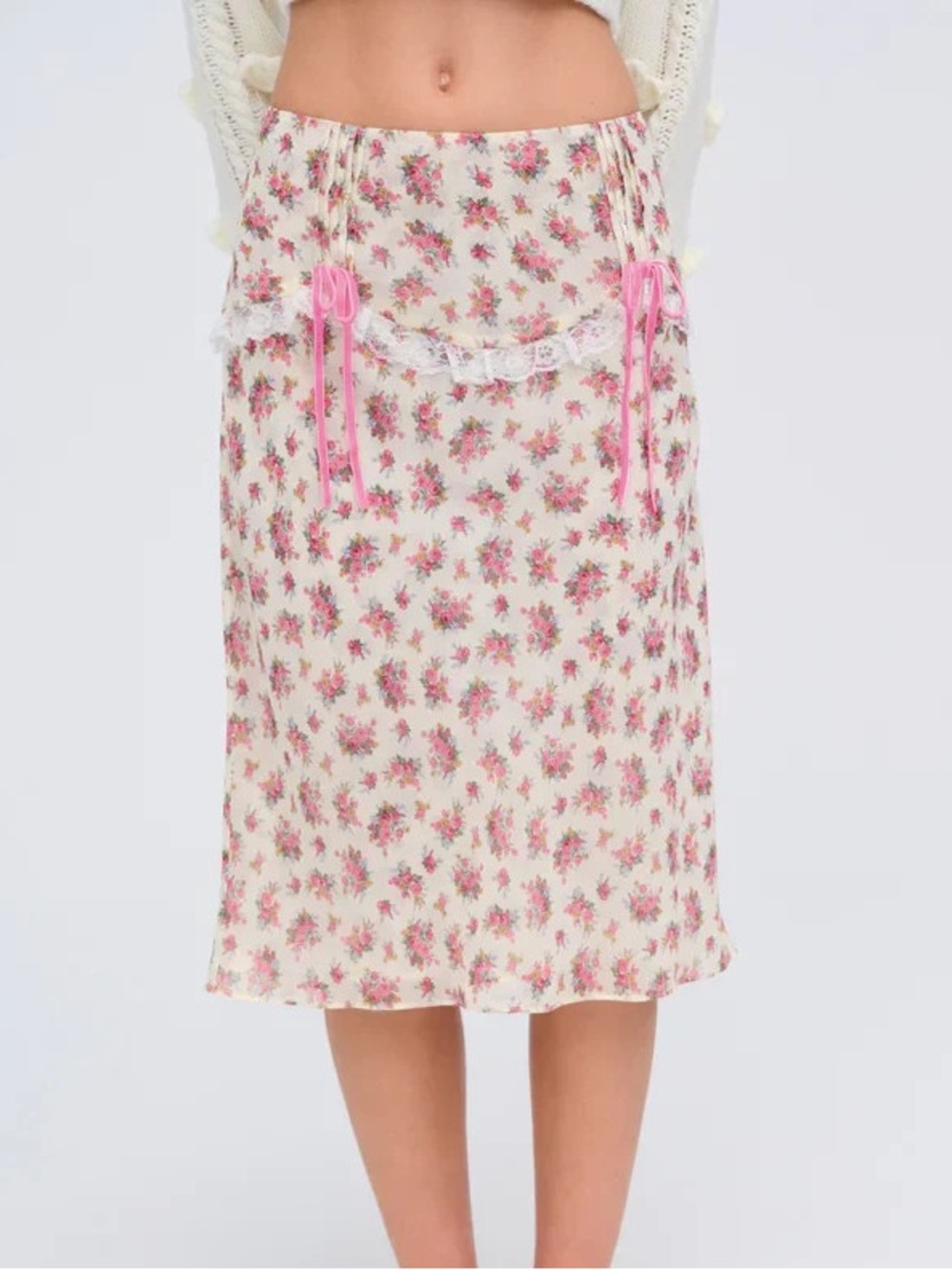 For Love & Lemons Etienne Floral Rose Lace Midi Slip Skirt Small